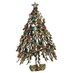 Vintage ART Christmas Tree Brooch Pin gold Tone With Rhinestones Arthur Pepper